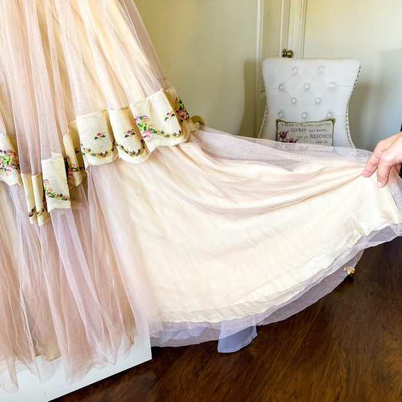 LoveShackFancy Arianna Gown Maxi Tulle Embroidered Champagne 10 EUC - Picture 3 of 11
